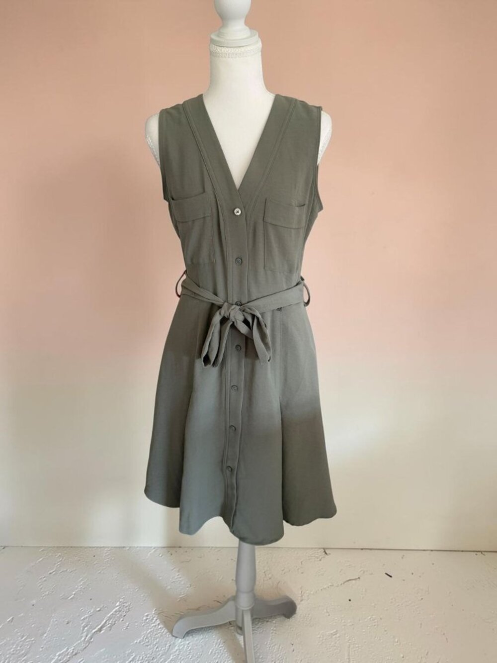 DKNY Sage Green Button Down Dress Size US 4